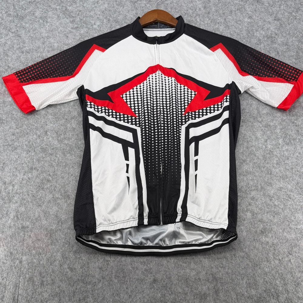 Mens Cycling Sports Jersey 3XL White Black Red Short Sleeve Quarter Zip Mesh